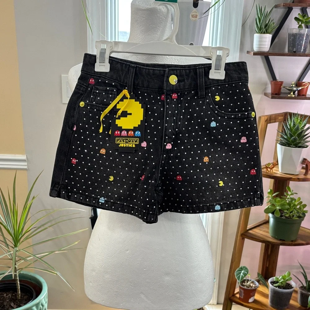 Justice girls pacman embellished denim shorts size 8